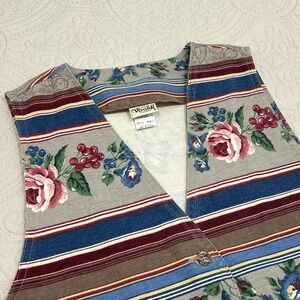 Vivaldi Jeanswear Vintage Floral Stripe Cotton Vest Womens Large 80s Made in USA